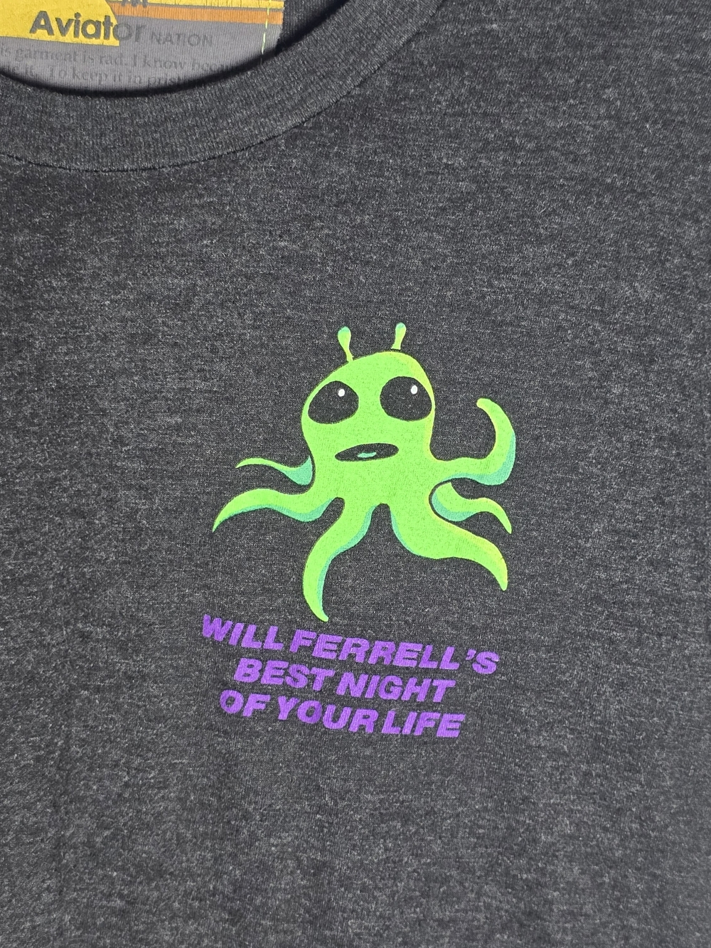 Aviator Nation Lightweight Graphic T‑Shirt Will Ferrell Best Night Green Alien M - Picture 3 of 6